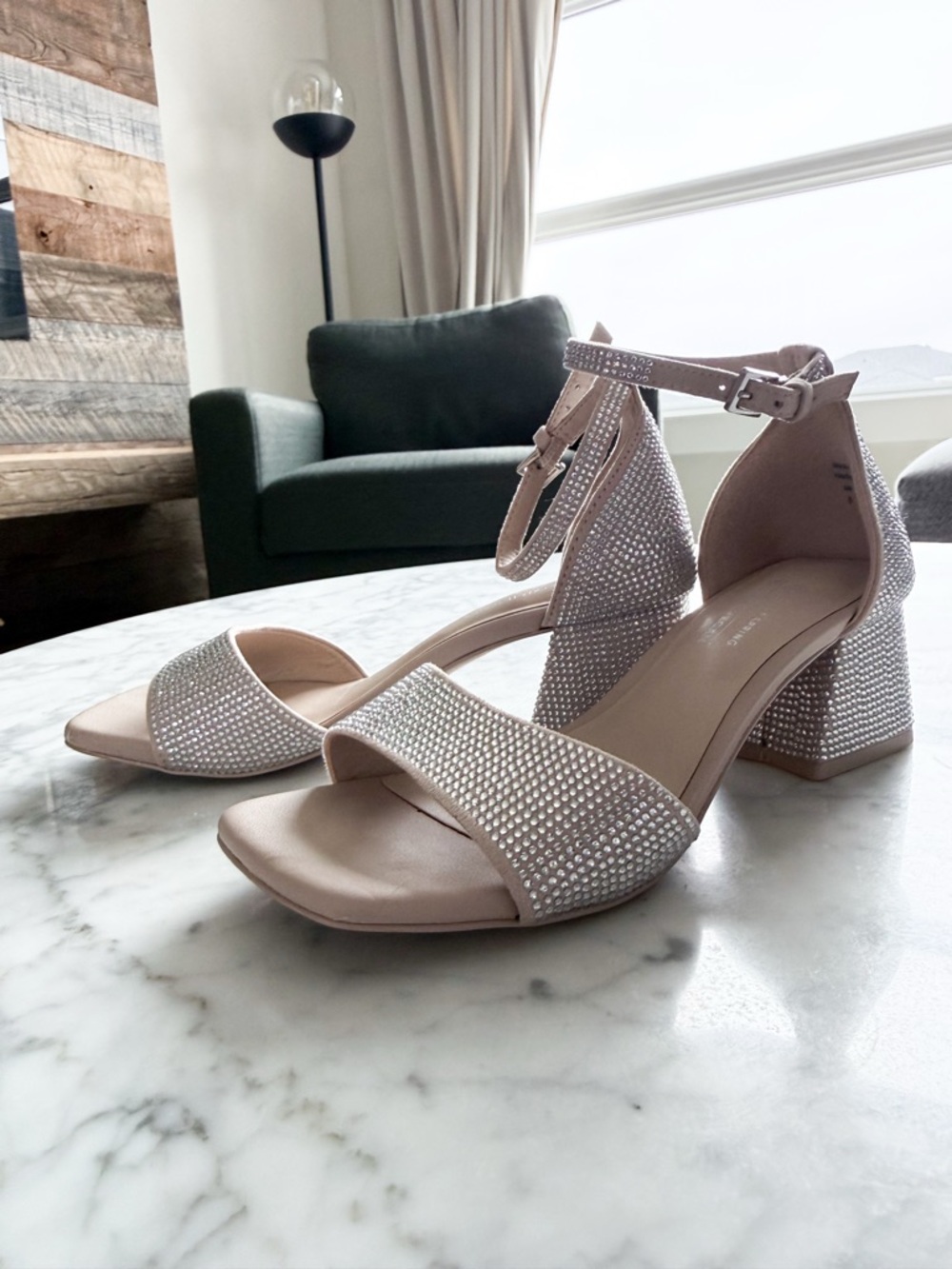 Call It Spring Rhinestone Block Heel Sandals - Size 5, Worn Once - Picture 3 of 6